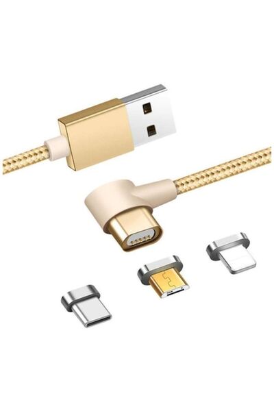 Bibilel Magnetic Charging/Data Cable 3 in 1 Micro USB, Type-C, Apple Compatible, 1m, Gold
