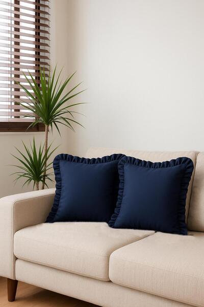 GOCCIA Fırfırlı Mavi Kırlent Kılıfı Dekoratif Bohem Soft Koltuk Sırt Yastık Hediyelik Yılbaşı 45x45