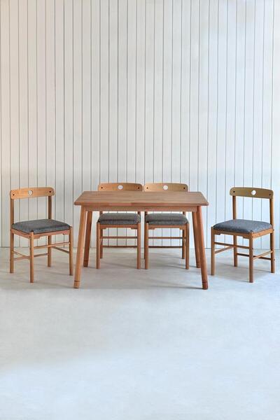 unboxdeco Alaçatı 6 kişilik 4 Sandalye Doğal Masif Kayın İskandinav Tarzı Retro Yemek Masa Takımı Ahşap 115x80