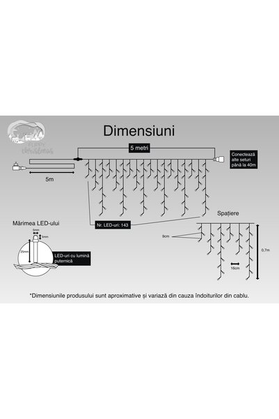 GIMASE , Instalatie Craciun, 5 m, 143 Led-uri ,Franjuri, Rosu / Verde/ Albastru, Flash