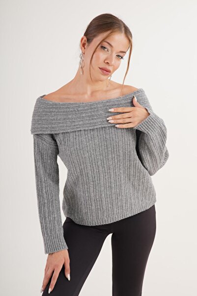 Hipo Trend Πουλόβερ Carmen με παγιέτες oversized Trend Anthracite