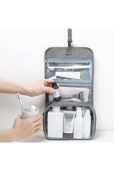 Flippy Geanta cosmetice voiaj, Flippy, material panza, impermeabil, 3 compartimente, cu agatatoare, Gri, 47