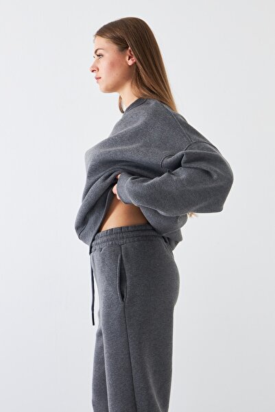 The Champ Clothing Unisex Oversize Sweatshirt Basic Smoked Melange – Λαιμόκοψη, 3 κλωστές από φλις με ανάλαφρο χρώμα