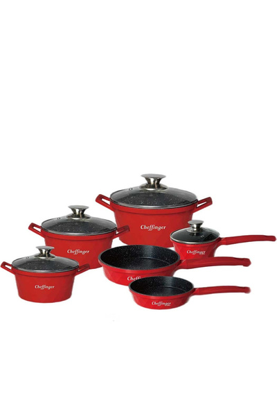 cheffinger Set 6 cratite cu capac CF-DIAC12RED, acoperire din marmura, anti z...