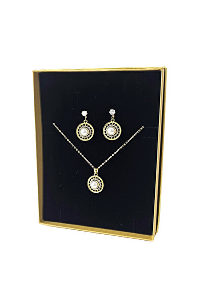 velve Set accesorii Feeling, din inox, cu cercei, lantisor si pandativ cu cristale,in cutie eleganta,Auriu