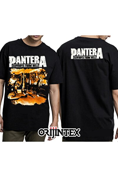 orijintex تي شيرت أسود مطبوع من الأمام والخلف من Pantera Cowboys From Hell Al...