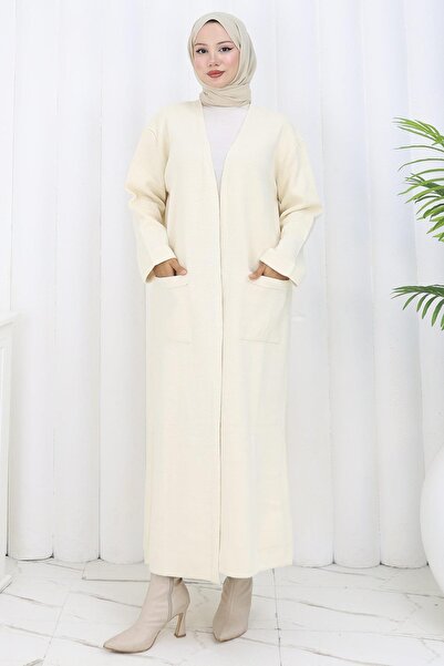 hafsamina Κρέμα ζακέτας από ατσάλινο πλέγμα μακρύ πλεκτό HM2838