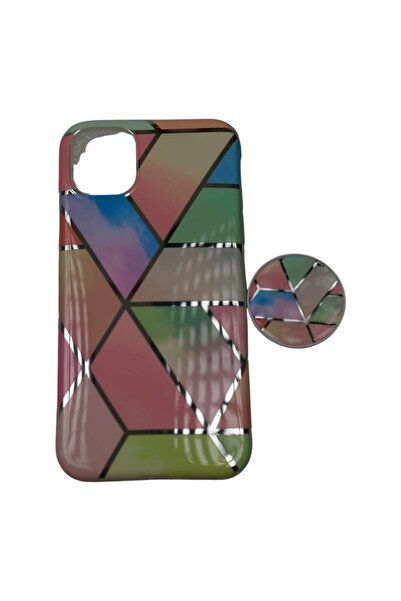 Flippy Protective Case for Apple iPhone 11Pro Soft IMD TPU Marble Geometric Pink Stand included