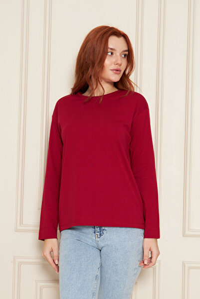 Tight Lady Μπλουζάκι από 100% βαμβάκι με απαλή υφή, κανονική εφαρμογή, άνετη εφαρμογή, μακρυμάνικο μπλουζάκι με λαιμόκοψη, χτενισμένο βαμβακερό μπλουζάκι