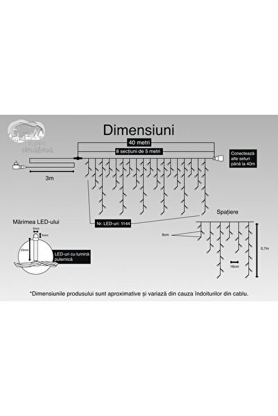 Flippy Christmas Light String 40 m, 1144 LEDs, Blue, Fringe, Flash, IP44