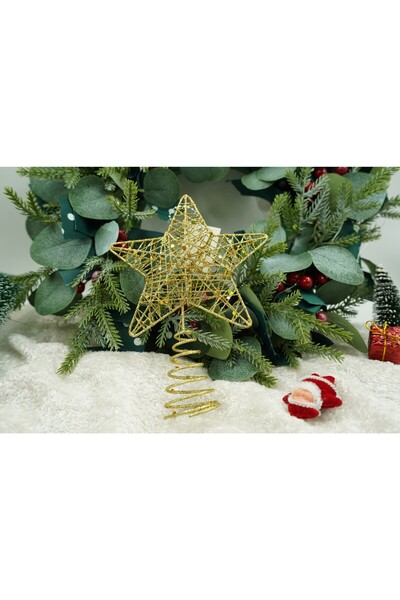 Flippy Gold star-shaped decorative tree topper with sequins, Plastic/Metal, 13x18 cm, Ø4 cm