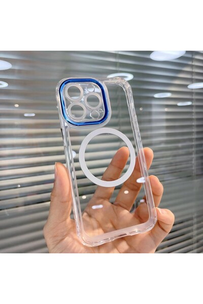 Apple MagSafe Silicone Case for iPhone 13 Pro, Flippy, Transparent, Magnetic, Extra Camera Protection, Blu