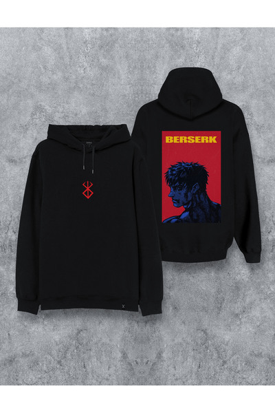 MODA Berserk με τύπωμα Μαύρο φούτερ με κουκούλα με κουκούλα