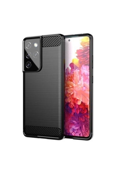 SOHO Husă de protecție compatibilă cu Samsung S21 Ultra 5, design carbon, neagră