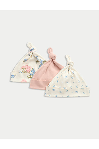Marks & Spencer 3’lü Saf Pamuklu Çiçek Desenli Bebek Şapkası Seti (0–12 Ay)