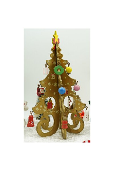 Flippy Decorațiune de Crăciun, Brad auriu cu 6 cavități pentru ornamente, 12 cm x 20 cm, Lemn,