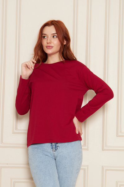 Tight Lady Μπλουζάκι από 100% βαμβάκι με απαλή υφή, κανονική εφαρμογή, άνετη εφαρμογή, μακρυμάνικο μπλουζάκι με λαιμόκοψη, χτενισμένο βαμβακερό μπλουζάκι