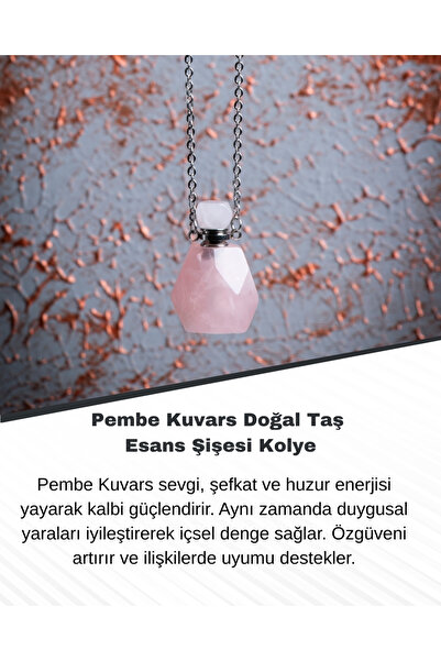 Saff Doğal Taş Pembe Kuvars Doğal Taş Esans Şişesi Kolye