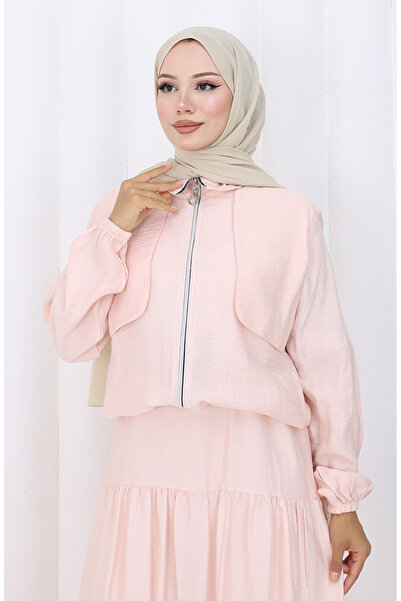 sefamerve Double Suit with Elastic Sleeves and Zipper 0129-24 Powder Pink