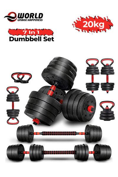 Eworld 20kg 7-in-1 Adjustable Dumbbell Set – Converts to Barbell, Kettlebell & Push-Up Stand