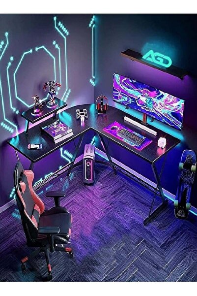 AGD طاولة زاوية كمبيوتر على شكل حرف L مقاس 51 بوصة، مكتب ألعاب منزلي، محطة عم...