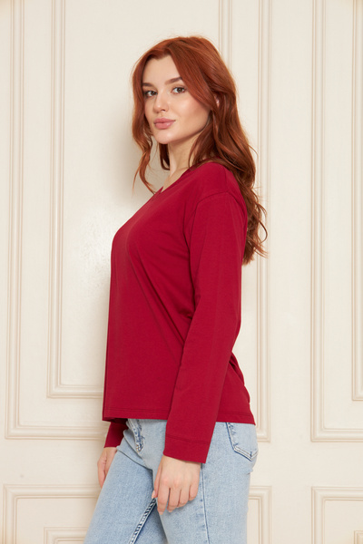 Tight Lady Μπλουζάκι από 100% οργανικό βαμβάκι με λαιμόκοψη σε σχήμα V, μαλακή υφή, κανονική εφαρμογή, άνετη εφαρμογή, μακρυμάνικο χτενισμένο βαμβακερό μπλουζάκι