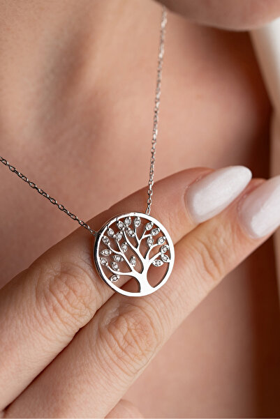 Two Arts Jewelry 925 Ayar Gümüş Hayat Ağacı Zirkon Taşlı Kolye – Zirkon Taşlı – Kadın