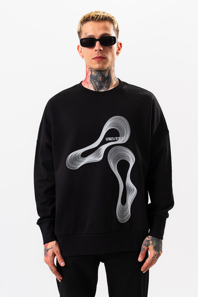 Denim Republic Men's Black Oversize Sweatshirt with Cotton Print Detail