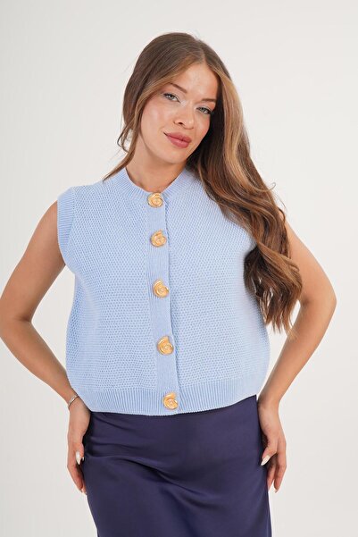 Hipo Trend Zero Sleeve Baby Blue Knitwear Vest with Snap Button Accessories