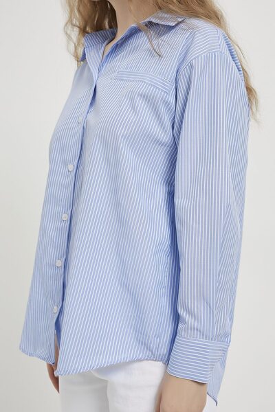 Arma Life Cămașă casual albastră cu mânecă lungă cu dungi pentru femei