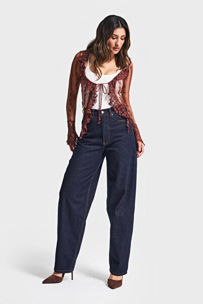 its basic Kadın İndigo Renk Cindy 7w5-50 Skater Fit Bol Kesim İç Boy 80cm Denim Jean