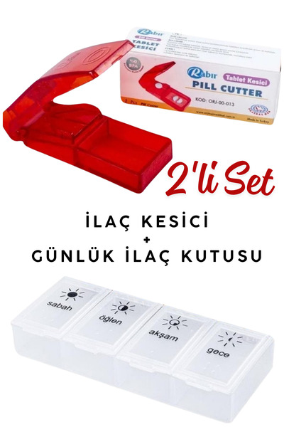MultiTrendy Günlük 4 Bölmeli Hap Kutusu ve İlaç Kesme Aparatı | 2’li Set Prat...