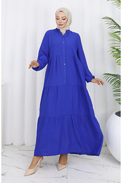 sefamerve Viscose Fabric Half Buttoned Dress 4125-06 Saks