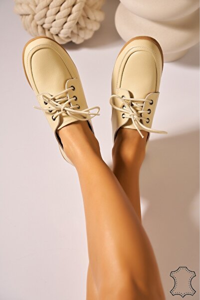 Joana Beige Leather Women's Loafers - Trendy Style