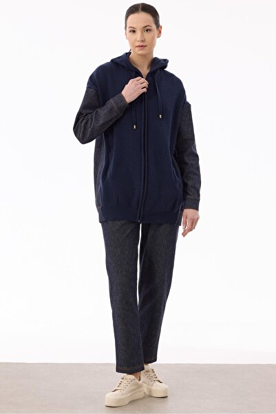 Tığ Triko Triko Kombinli Kapüşonlu Denim Takım LACİVERT