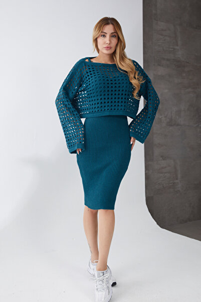 DPARİS Openwork Sweater Strap Knitwear Dress Set