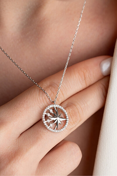 Two Arts Jewelry 925 Ayar Gümüş Kuzey Yıldızı Zirkon Taşlı Kolye – Zirkon Taşlı – Kadın