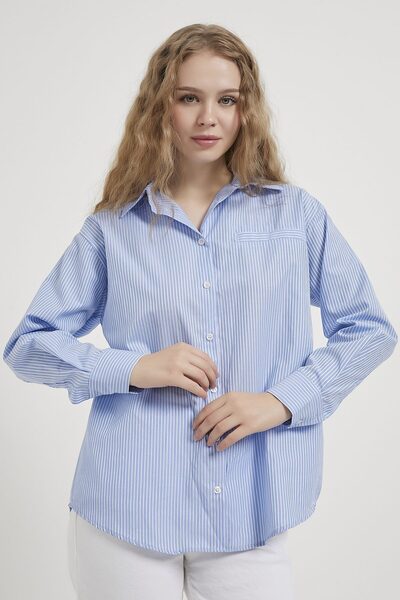 Arma Life Cămașă casual albastră cu mânecă lungă cu dungi pentru femei