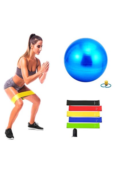 Generic كرة سويسرية لليوجا مع مجموعة أشرطة مقاومة من 5 قطع، 65 سم