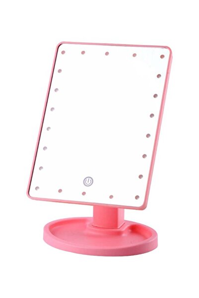Generic مرآة مكياج مربعة متعددة الوظائف مزودة بـ 22 مصباح LED باللون الوردي