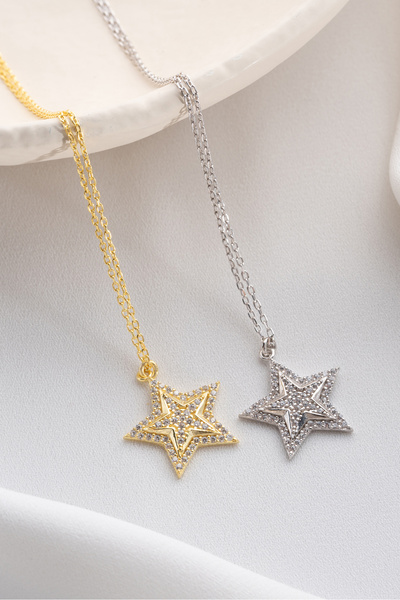 Two Arts Jewelry 925 Ayar Gümüş Yıldız Zirkon Taşlı Kolye – Zirkon Taşlı – Kadın