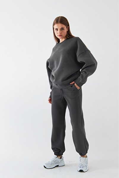 GIA - ART Unisex Oversize Tracksuit Set Basic Smoked – Crew Neck, Elasticated Legs, 3-Thread Fleece