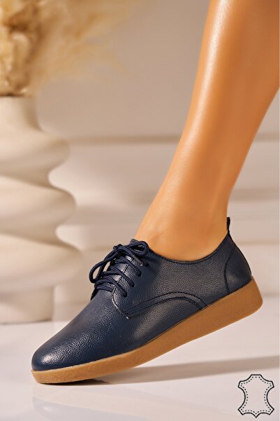 Joana Women's Navy Blue Leather Loafers - Delia