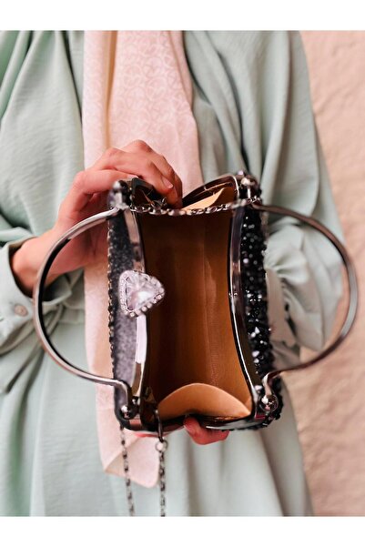 VESSARA Γυναικεία βοηθεική τσάντα βραδινού φορέματος με μακρύ λουράκι και αλυσίδα από κρυστάλλινη πέτρα