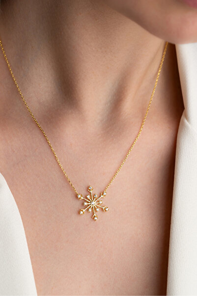 Two Arts Jewelry 925 Ayar Gümüş Kar Tanesi Zirkon Taşlı Kolye – Zirkon Taşlı – Kadın