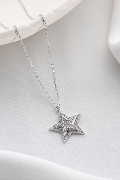 Two Arts Jewelry 925 Ayar Gümüş Yıldız Zirkon Taşlı Kolye – Zirkon Taşlı – Kadın