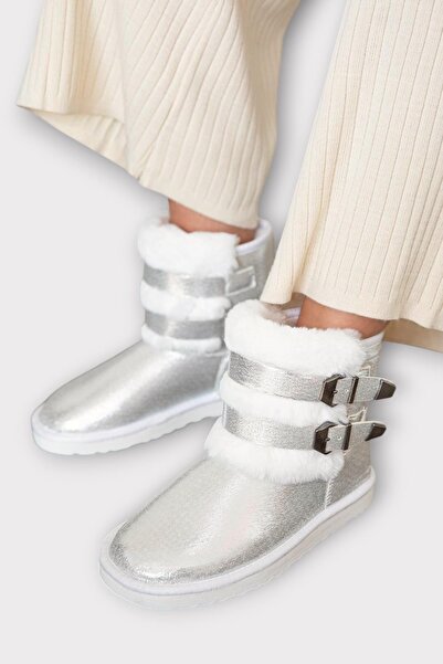 Liger Γυναικείες μπότες με διπλή ζώνη με επένδυση από γούνα ΑΣΗΜΕΝΙΟ