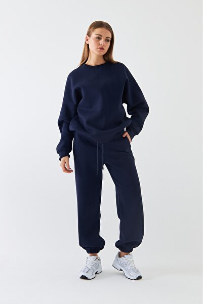 GIA - ART Unisex Oversize Tracksuit Set Basic Navy Blue – Crew Neck, Elasticated Legs, 3-Thread Fleece