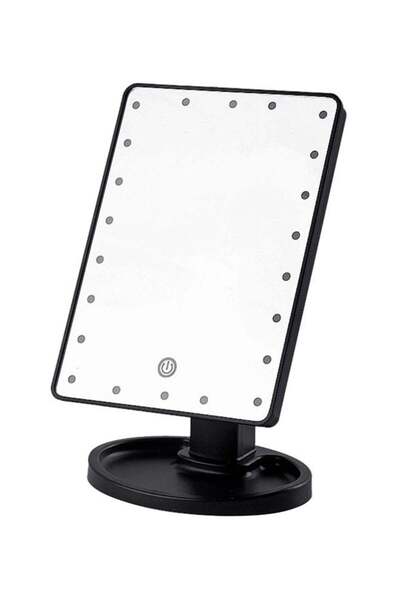 Generic مرآة مكياج مربعة متعددة الوظائف مزودة بـ 22 مصباح LED باللون الأسود