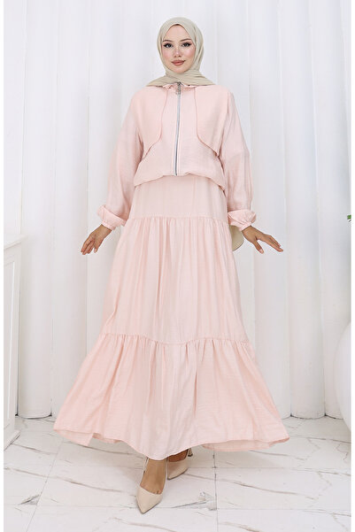 sefamerve Διπλό Σετ με Ελαστικό Μανίκι και Φερμουάρ 0129-24 Dusty Pink